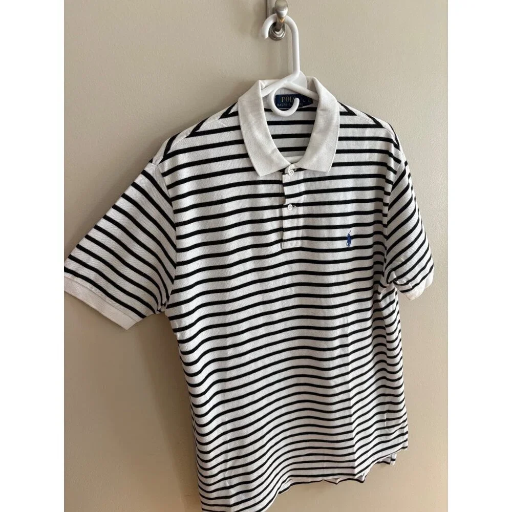 Polo Ralph Lauren Like New Classic Fit Striped Polo Shirt Black & White Large